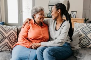 Senior woman talking with her daughter