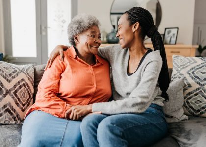 Senior woman talking with her daughter