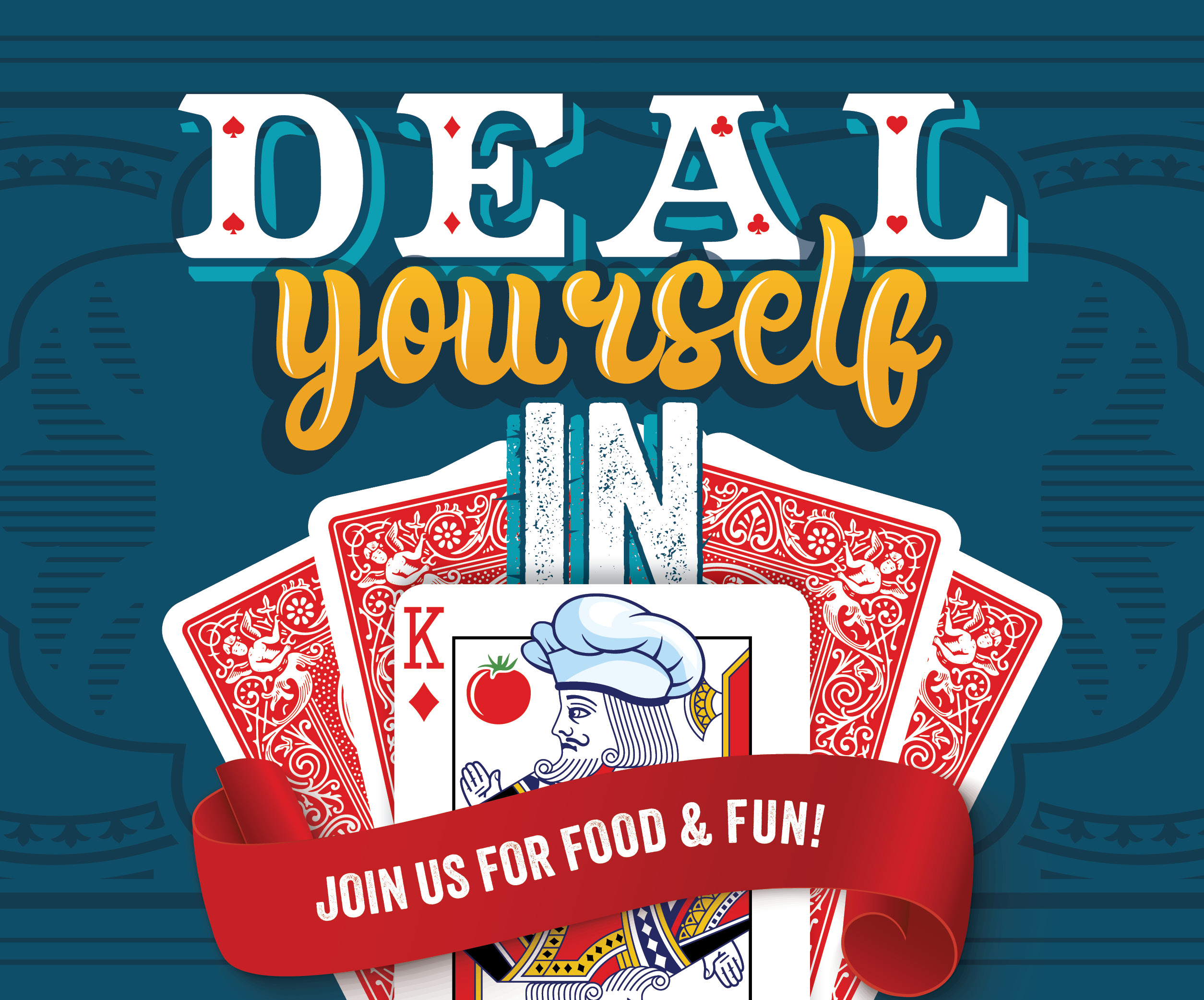 Event graphic for 35th Anniversary Casino Night. "Deal yourself in"